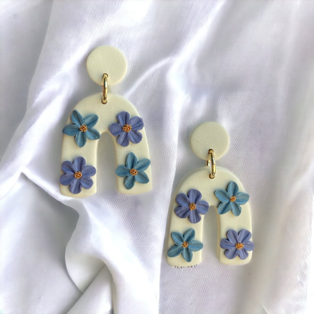 Pilos Designs Blue Flower Arch Earrings