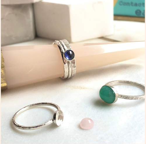 Silver and gemstone stacking rings