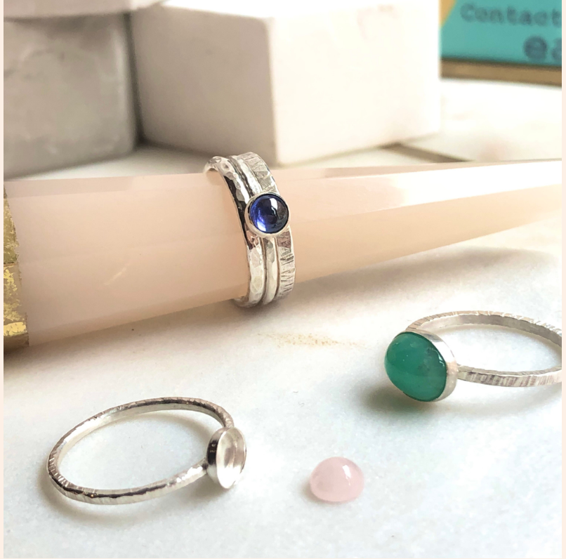 Silver and gemstone stacking rings